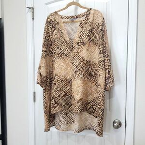 Jessica London Womans Plus Size, High/Low Cheetah Print, Linen Tunic, Size 26W